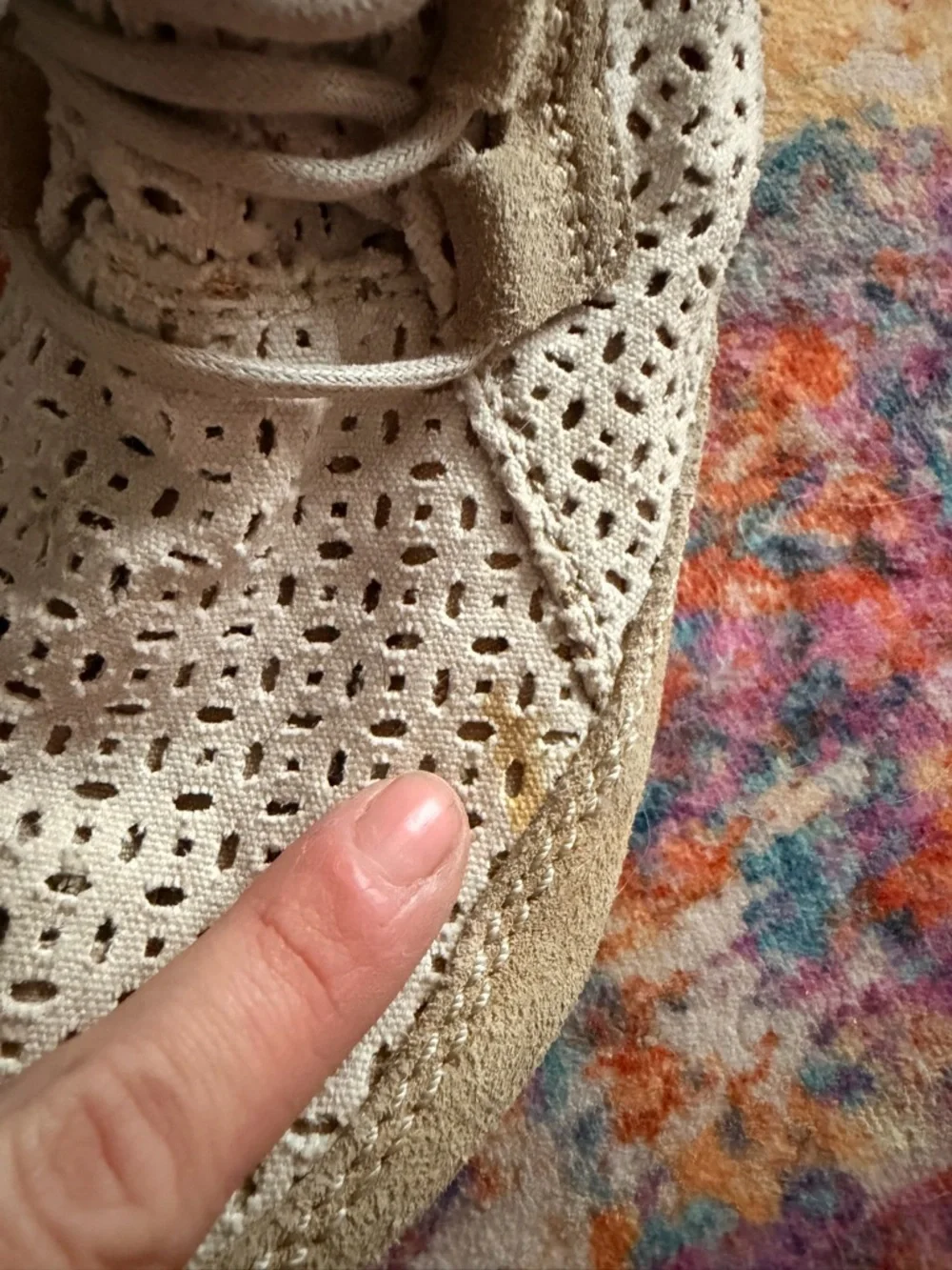 Sorel Cream and Red Perforated Canvas Suede Sneakers